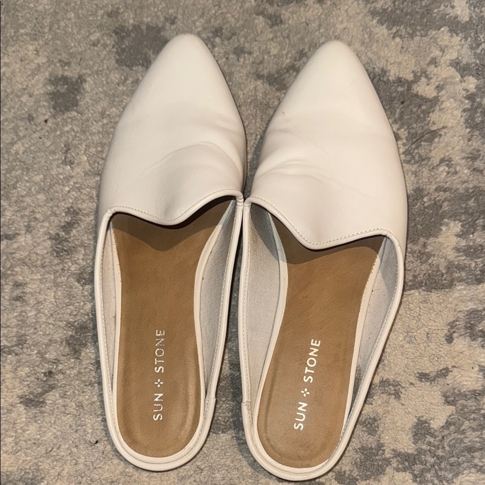 Sun + Stone White Mules Slip-On Flats